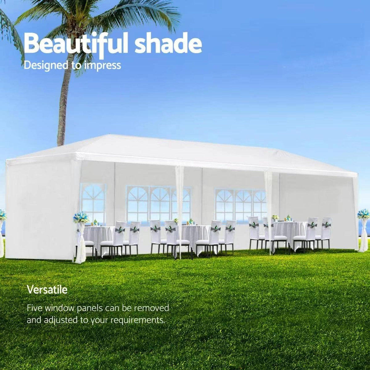 10'x30' Party Tent, Outdoor Wedding Canopy Tents for Parties with 5 Removable Sidewalls, Heavy Duty Canopy Outside Gazebo Event Tent for Parties Garden Patio Backyard, White