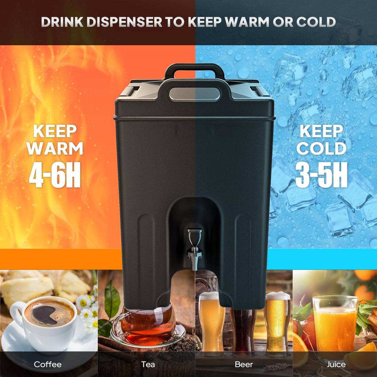 ROVSUN Insulated Beverage Dispenser, 12Gallon Drink Dispenser Food-grade LLDPE, Ice and Hot Drink Server w/Handles, Faucet & 50 Cups, Hot and Cold Beverage Server for Catering Event Party Restaurant