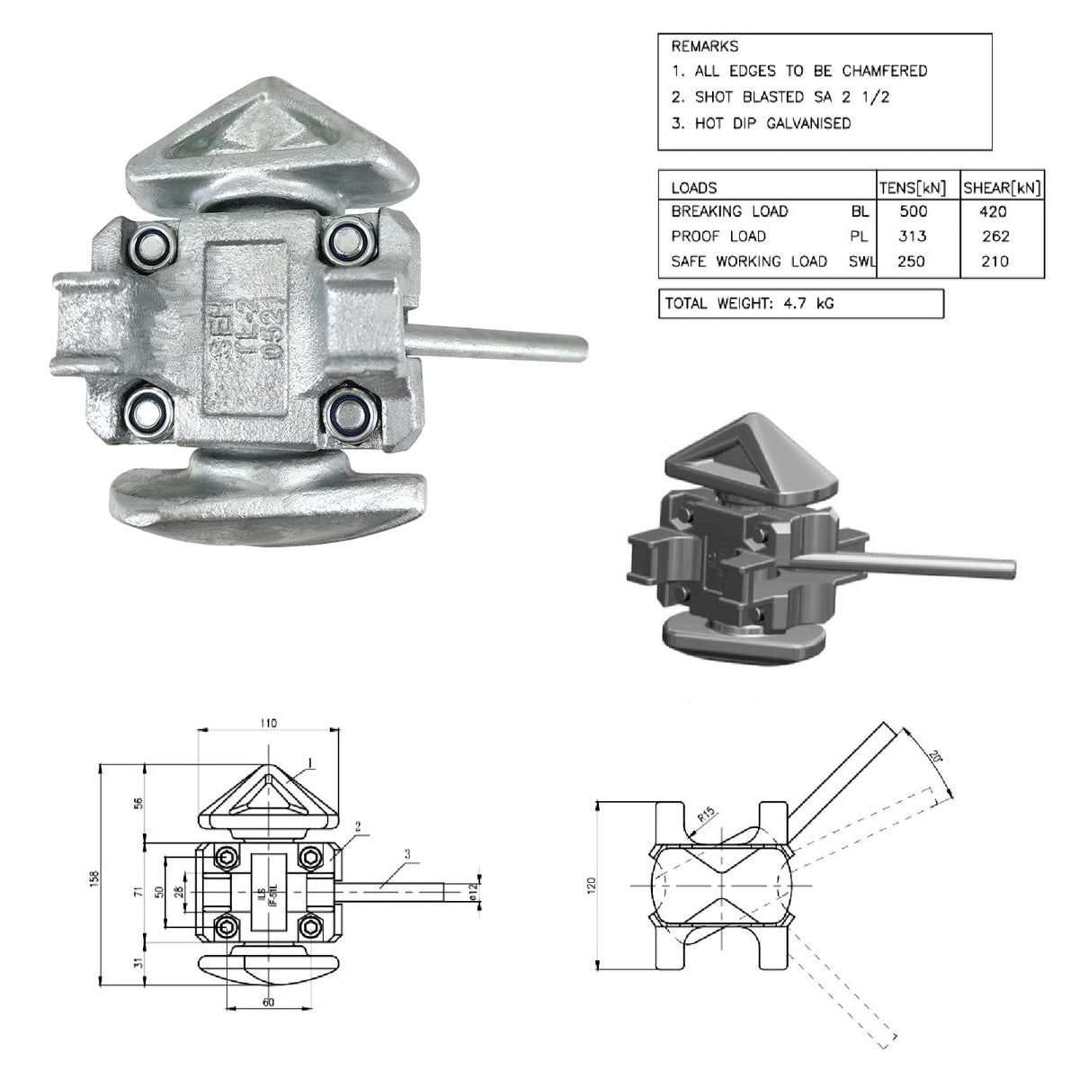ZUVELLO Shipping Container Manual Locks Connection Fastening Intermediate for Sea Harbor Freighter and Rail Standard Container, No Lever Required, 6 Pack