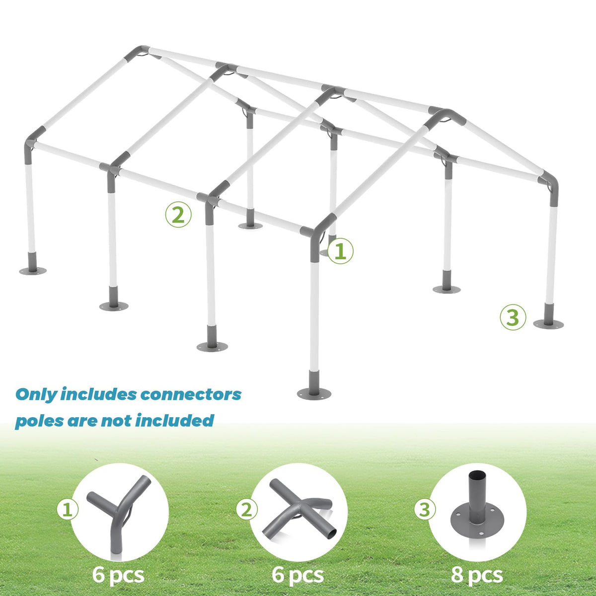 ICITYWALL 8 Leg Carport Kits，High Peak Canopy Fitting Kit with 1-3/8" ID, Galvanized Steel Carport Connectors, shed Frame kit DIY Project