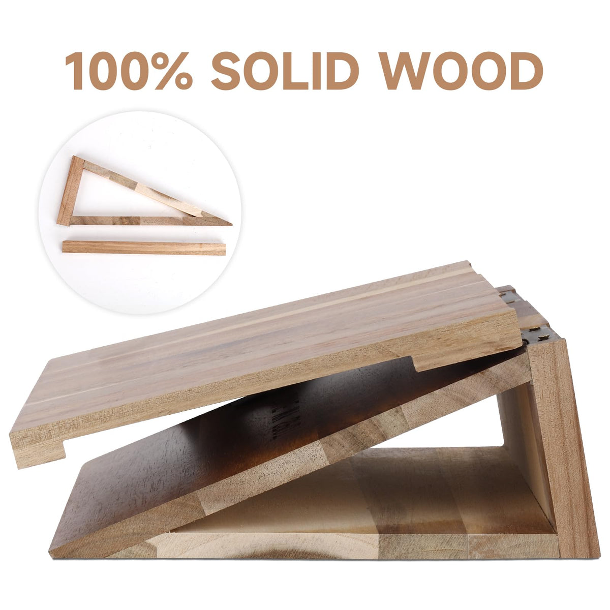 3HQ Wooden Book Stand for Reading Rest, Acacia Triangle Book Holder with Cup, Glasses, Pen & Phone Holder, Book Nook Reading Valet for Book Lover Gifts