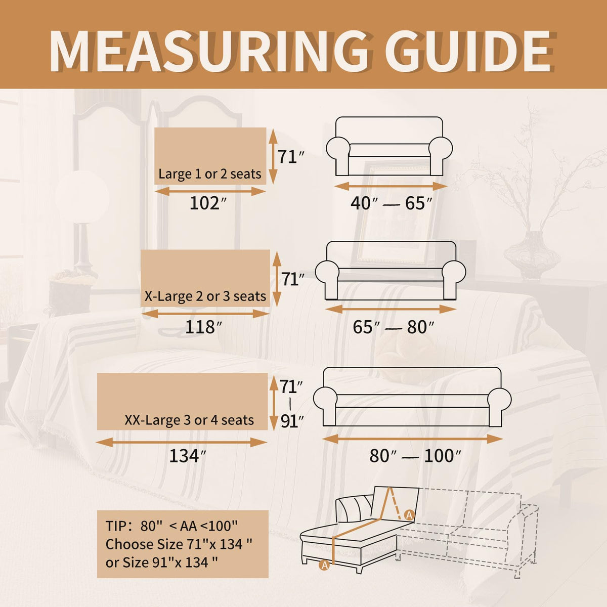 Akpgq Boho Couch Covers for Sofa Washable Sofa Covers for 3 Cushion Couch Soft Non Slip Couch Covers for Sectional Sofa Dog Pet Furniture Protector (Shallow Coffee, 71"*118")