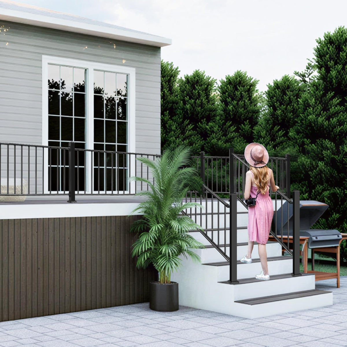 Bobolish 42" H x 4 ft. W Aluminum Porch & Deck Railing Kit, Upgrade Guardrail System with Textured Black AAMA 2604 Powder-Coat Finish for Outdoor Decks, Porches & Balconies (1 Panel)