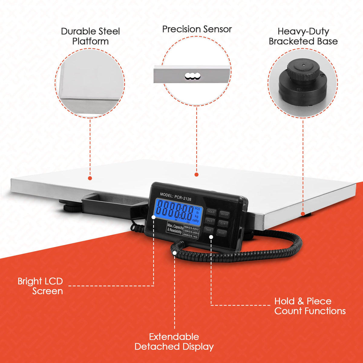 Houseables Shipping Scale, Platform Scale, Industrial, Heavy Duty, 400 LB, Weight Machine for Luggage, Packages, Postal, Floor, Commercial, Package, Business, Weighing, Large Platform, Digital, 22x18