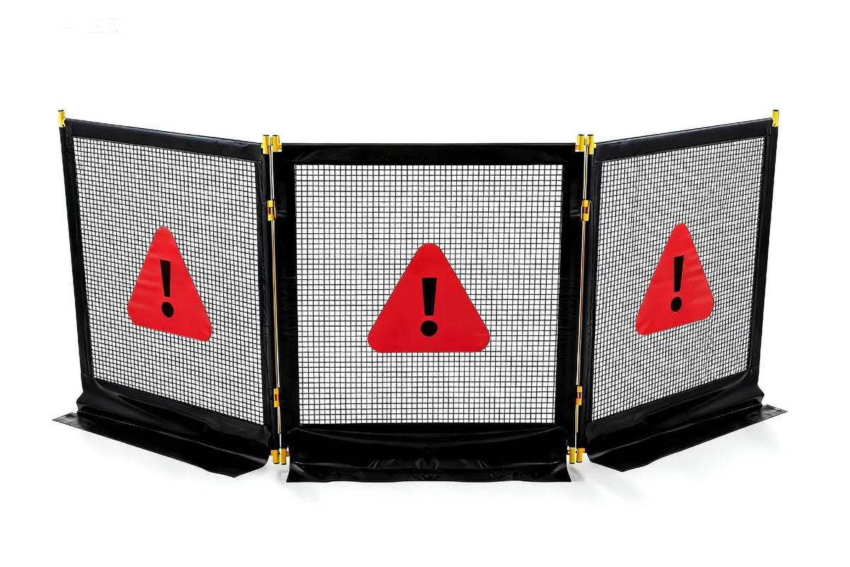 Heavy-Duty 3-Section Debris Containment Mesh Barriers - Portable Safety Barrier with Nylon Coated Mesh & Metal Frame for Controlling Chips, Grinding, Stumps, Brush