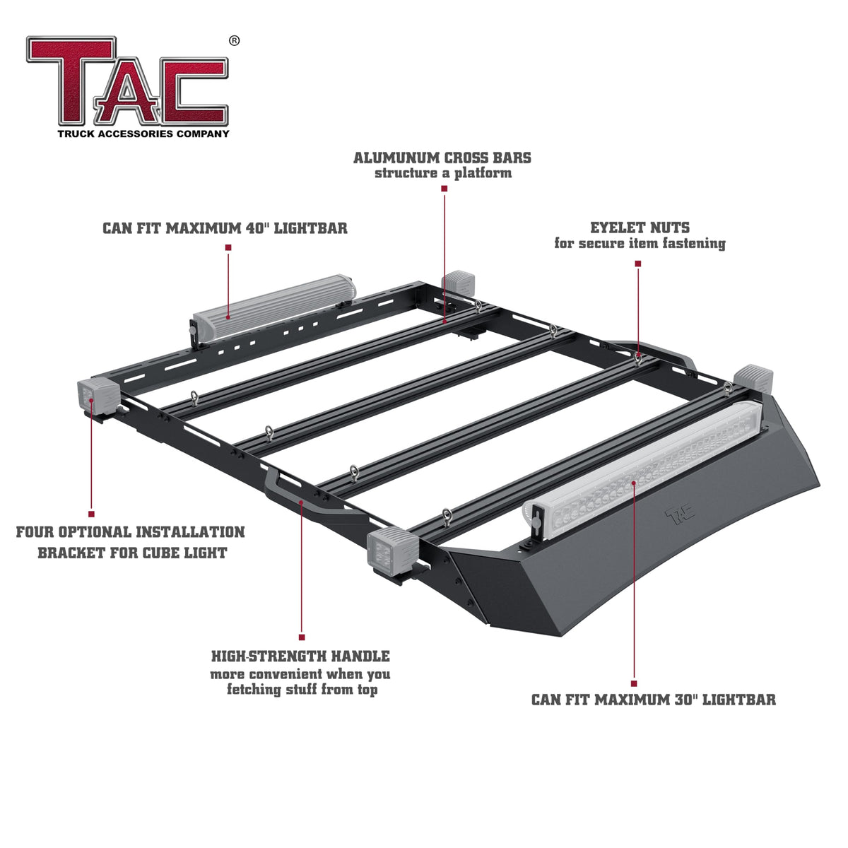 TAC Roof Rack Compatible with 2024-2026 Tacoma Double Cab Truck Cross Bar Cargo Canoe Bike Kayak Snowboard Luggage Upper Storage Carrier Truck Outdoors Gear