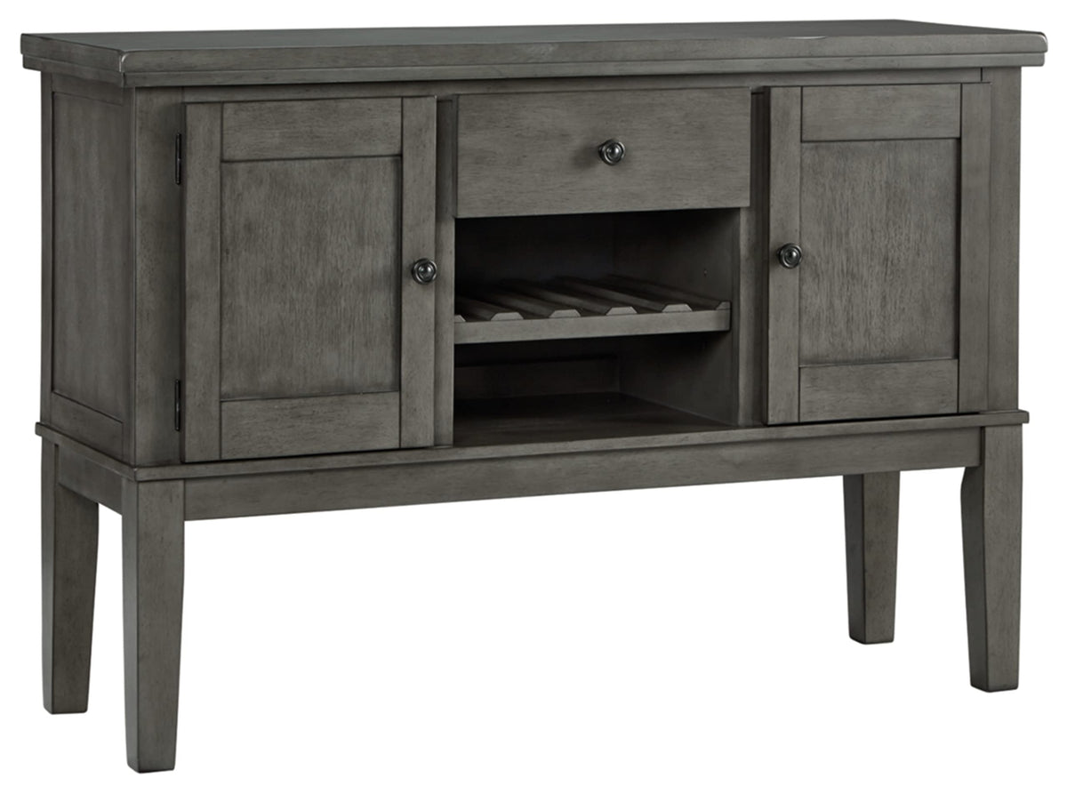 Signature Design by Ashley Hallanden Dining Room Server with Wine Rack, 2 Cabinets with Removable/Adjustable Center Shelf, Drawer, Wood with Acacia Veneer, 38.25" High, Weathered Gray