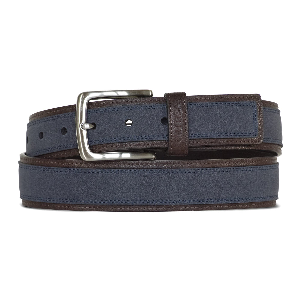 Nautica Men's Casual Leather Belt | Everyday | Classic | Pants | Jeans | Khakis | Chinos | Metal Buckle, Casual Overlay - Navy, 44 Inches