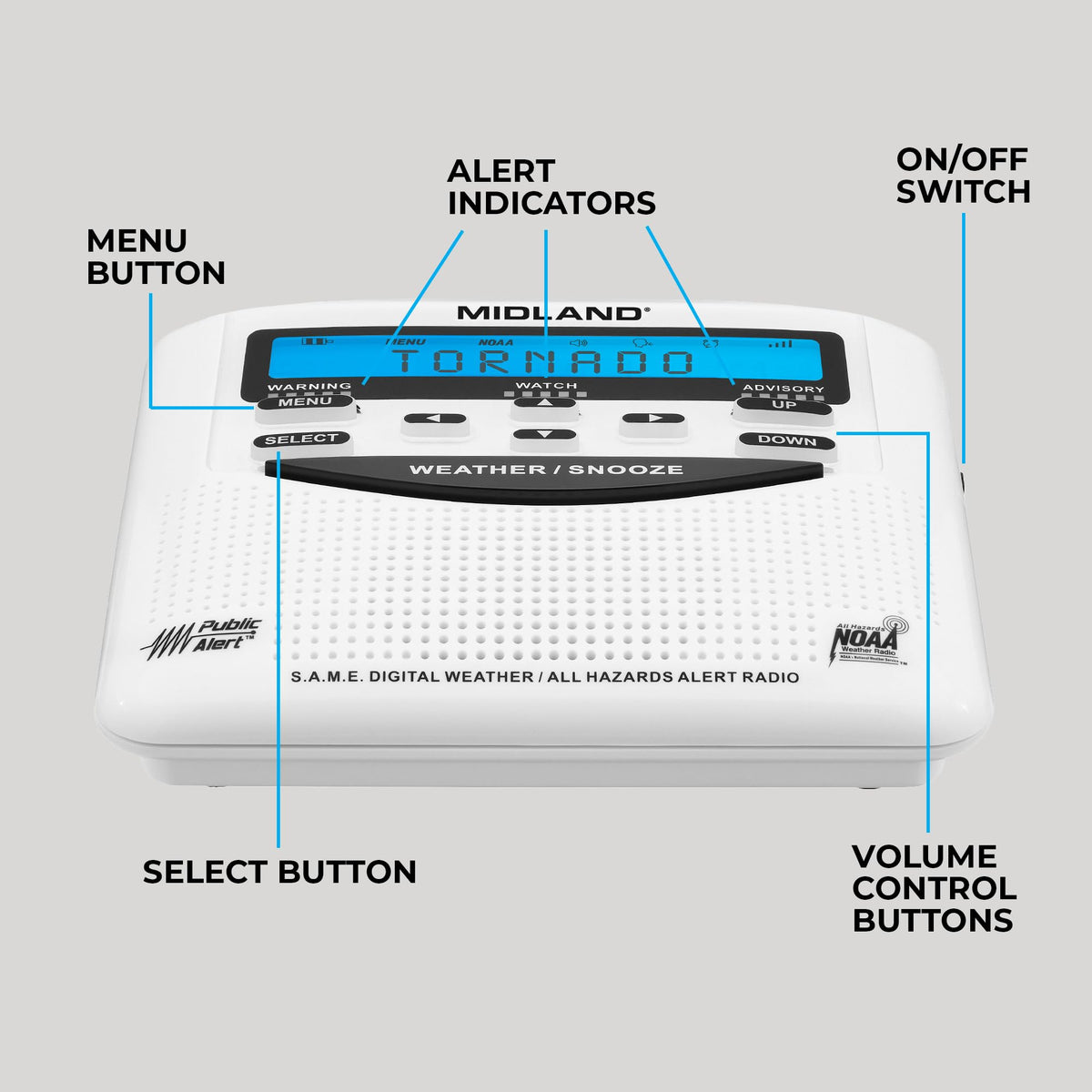 Midland - NOAA Emergency Radio Bundle with Strobe Light and Pillow Shaker