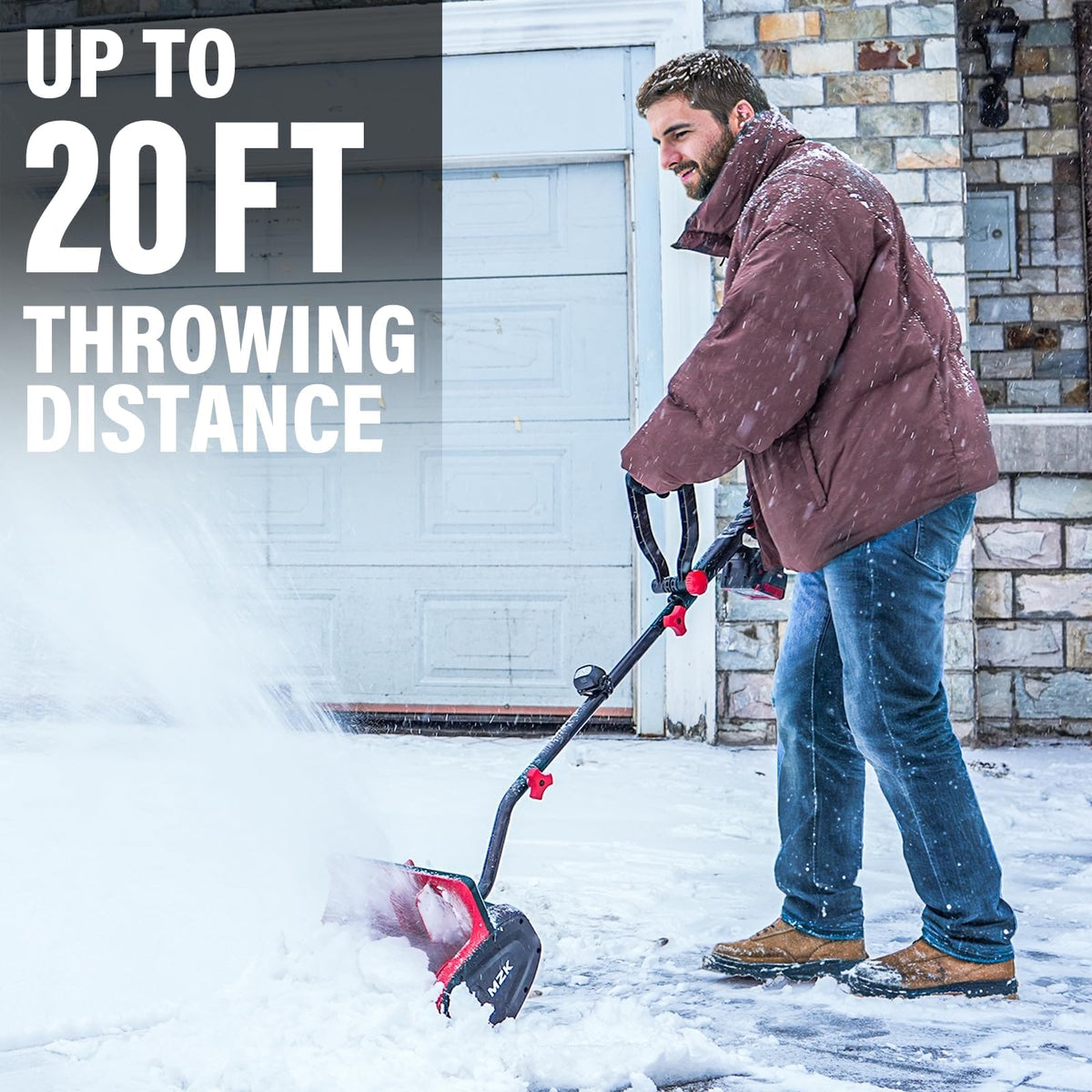MZK Cordless Snow Shovel, 20V 13-Inch Battery Powered Snow Thrower, Battery Snow Blower with Directional Plate & Adjustable Front Handle(4.0Ah Li-ion Battery & Fast Charger Included)