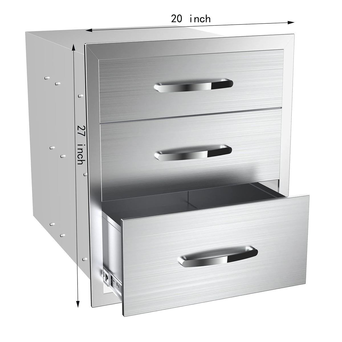 KODOM 20''W x 27''H x 23''D Outdoor Kitchen Triple Access Drawers Stainless Steel, Flush Mount BBQ with Handles BBQ Island for Outdoor Kitchens or Patio Grill Station