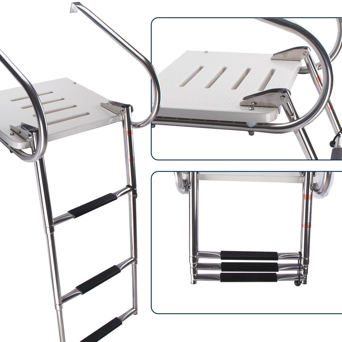 3-Step Boat Ladder with Swim Platform,Stainless Steel Dock Ladder with ABS Swim Platform 2 Handrails,500LBS Telescopic Boarding Ladder Dive Ladder for Pontoon Yacht
