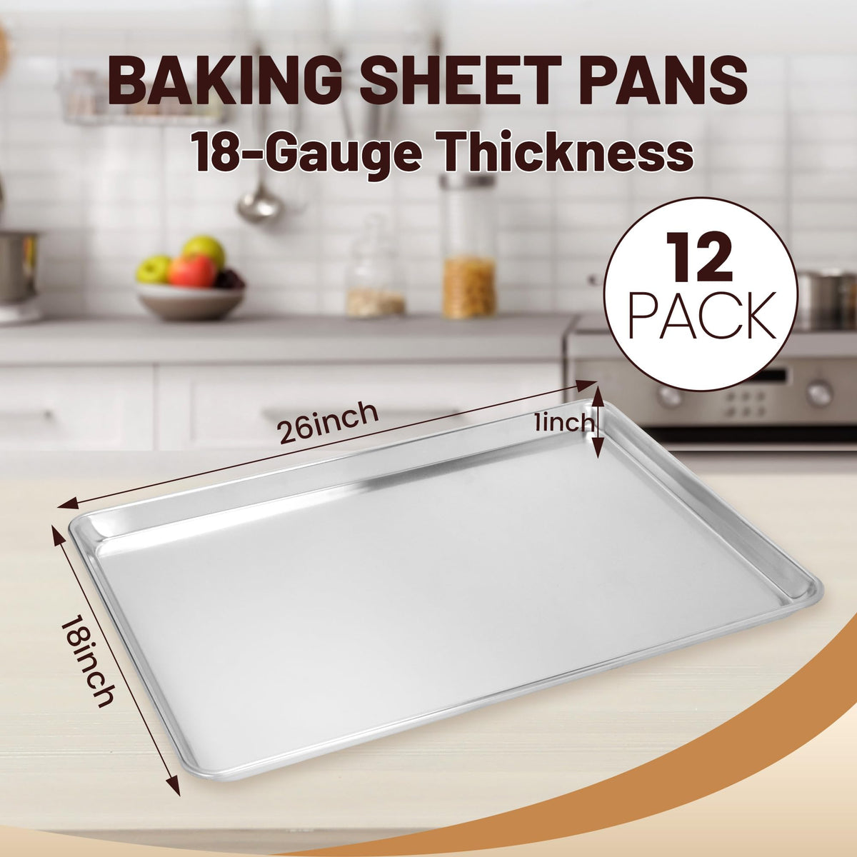BIEAMA 12 Pack Full Size Baking Sheet Pan Aluminum Commercial Pan for Oven Freezer Bakery Hotel Restaurant 26" × 18"