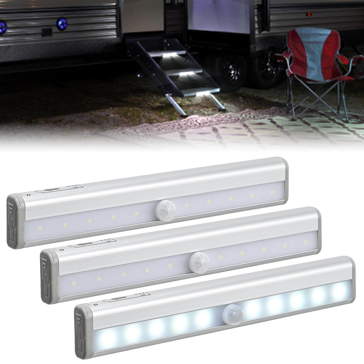 Nilight RV Step Lights 3PCS Motion Sensor Activated LED Bar RV Exterior Lights Battery Operated Wireless Magnetic Stick Strip Lighting for Motorhome Travel Trailers Camper Under Cabinet Step Tent