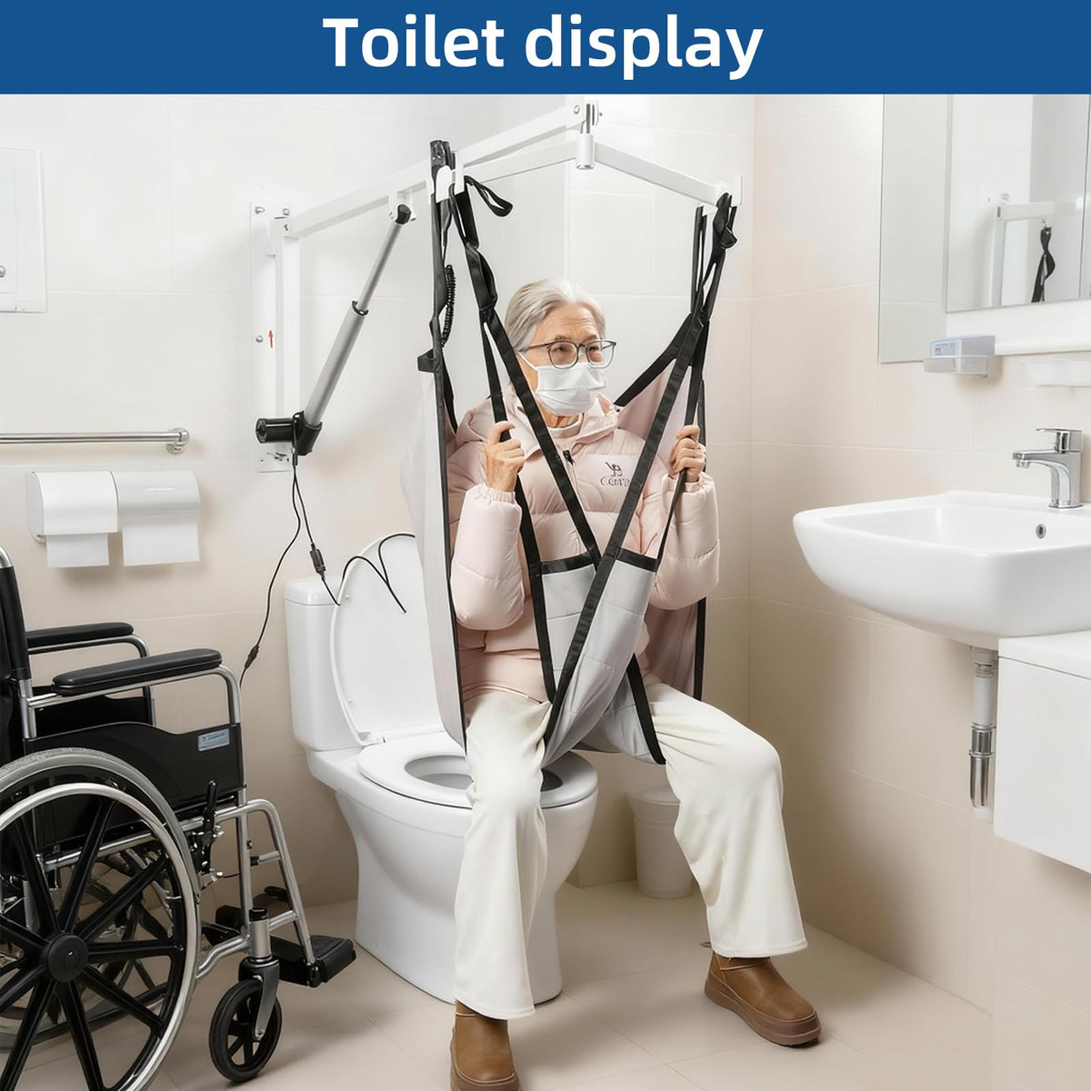 GxRichstar Wall-Mounted Patient Lift with Sling, Portable Electric Transfer Lift for Disabled, Elderly, Handicap, Remote Control, White