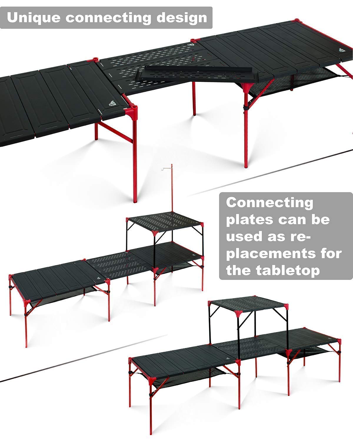 iClimb 3 Extendable Folding Table L and 2 Pack Connecting Plates and 1 Lantern Hanger Bundle, Ultralight Compact for Many People Camping Backpacking Beach Concert BBQ Party