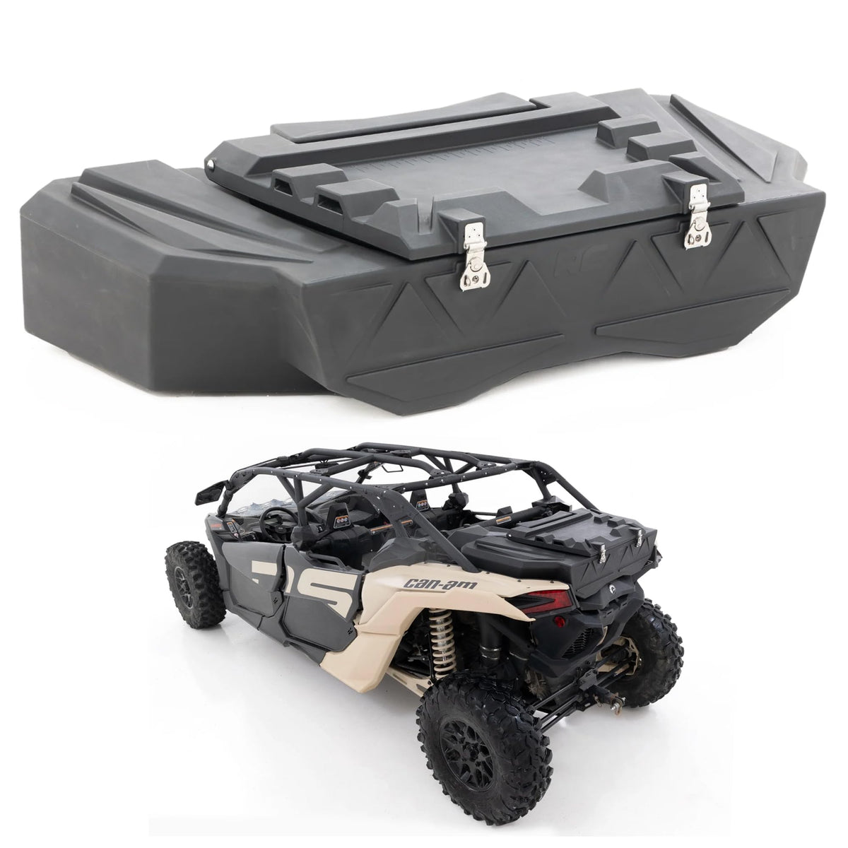 Rough Country Rear Bed Cargo Box for Can-Am Maverick X3 (2 & 4-Seat Models) - 45-Gallon Storage Capacity, Watertight Seal, High-Impact UV-Resistant, Lockable Latches