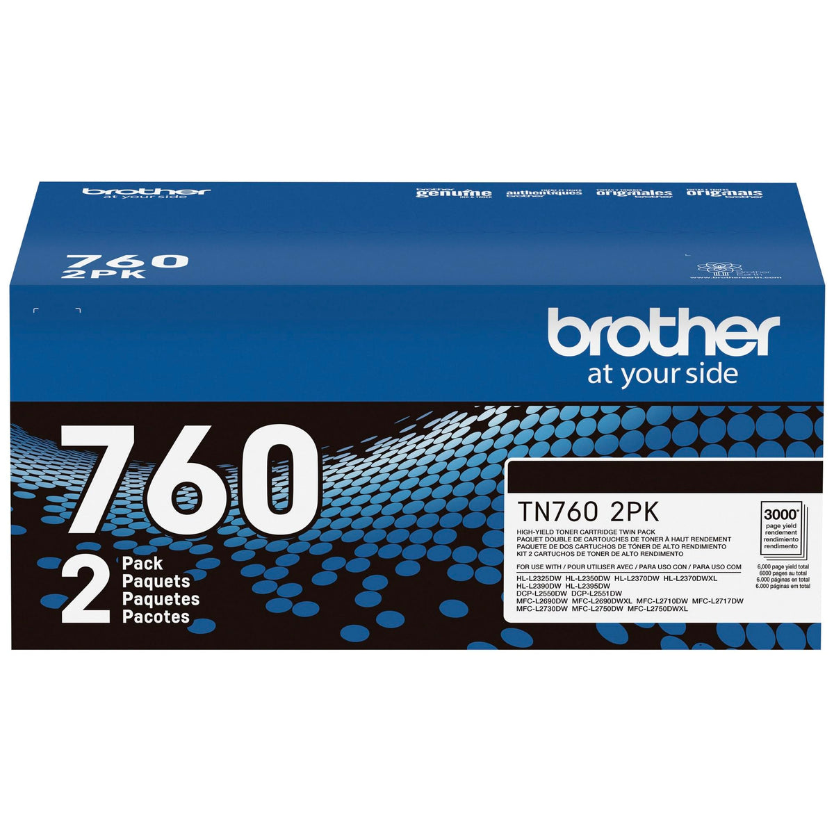 Brother Genuine High-Yield Black Toner Cartridge Twin Pack TN760 2Pk, TN7602PK,2 Pack