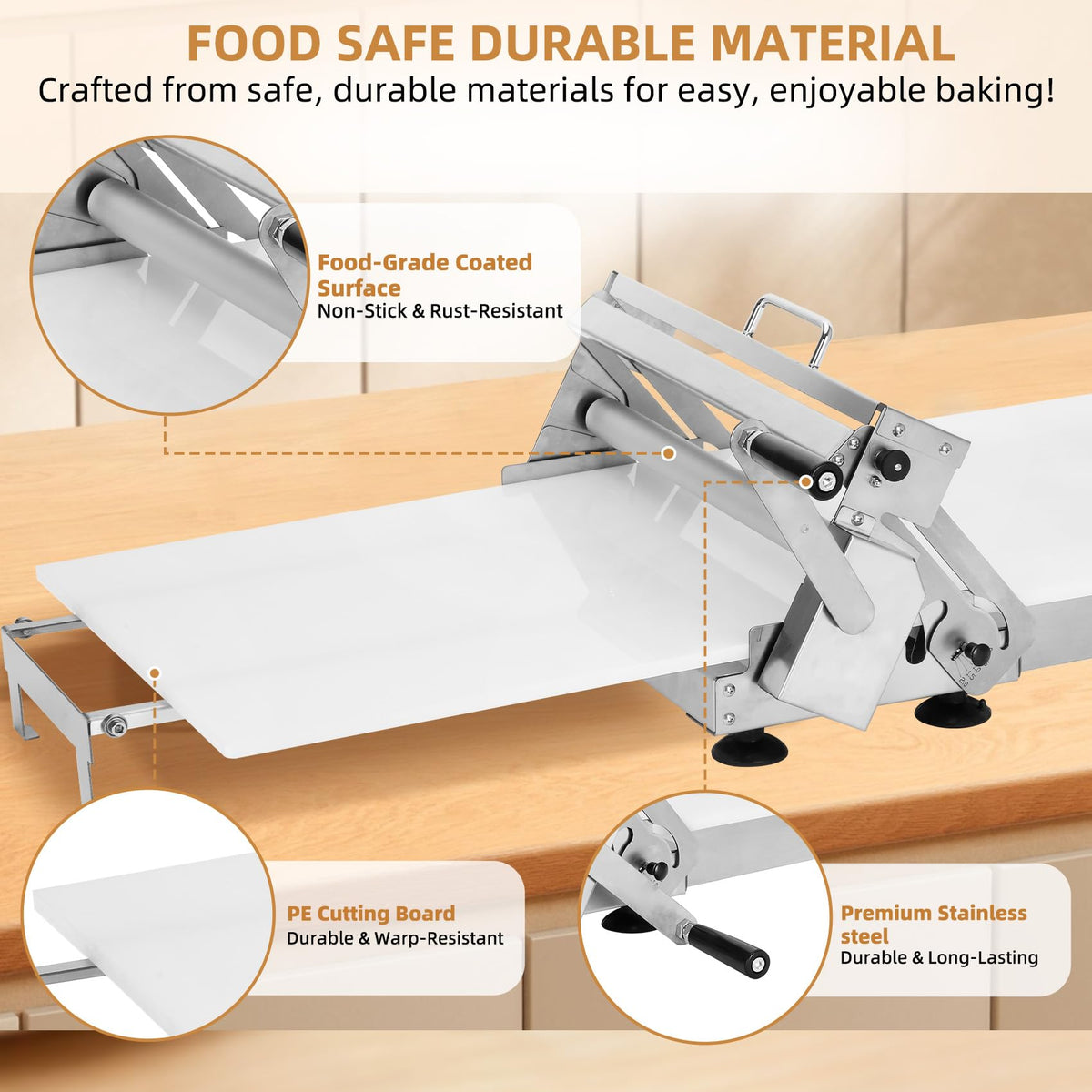 Folding Dough Sheeter (15.8"), Countertop Dough Sheeter, Dough Sheeter, Manual Dough Sheeter, Adjustable Thickness, Stainless Steel Dough Roller Machine, Bread, Pizza, Cookies, Pie (1 Rolling Board)