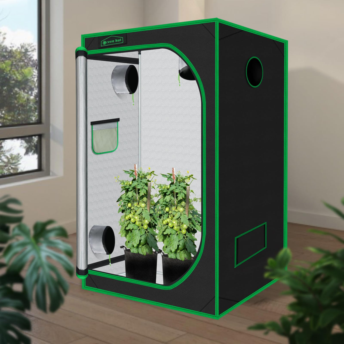 Green Hut 60"x60"x78" 600D Mylar Hydroponic Growing Tents for Plants Inside Reflective Grow Tent Growing Room Hydroponic System 5x5 Grow Tent
