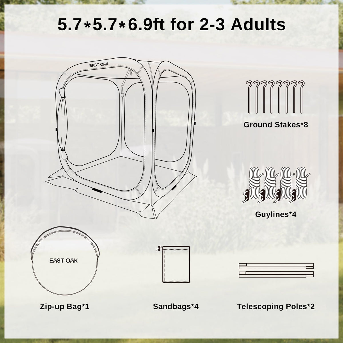 East Oak Screen House Tent Pop-Up, Portable Screen Room Canopy Instant Screen Tent 6 x 6 FT with Carry Bag for Patio, Backyard, Deck & Outdoor Activities, Beige
