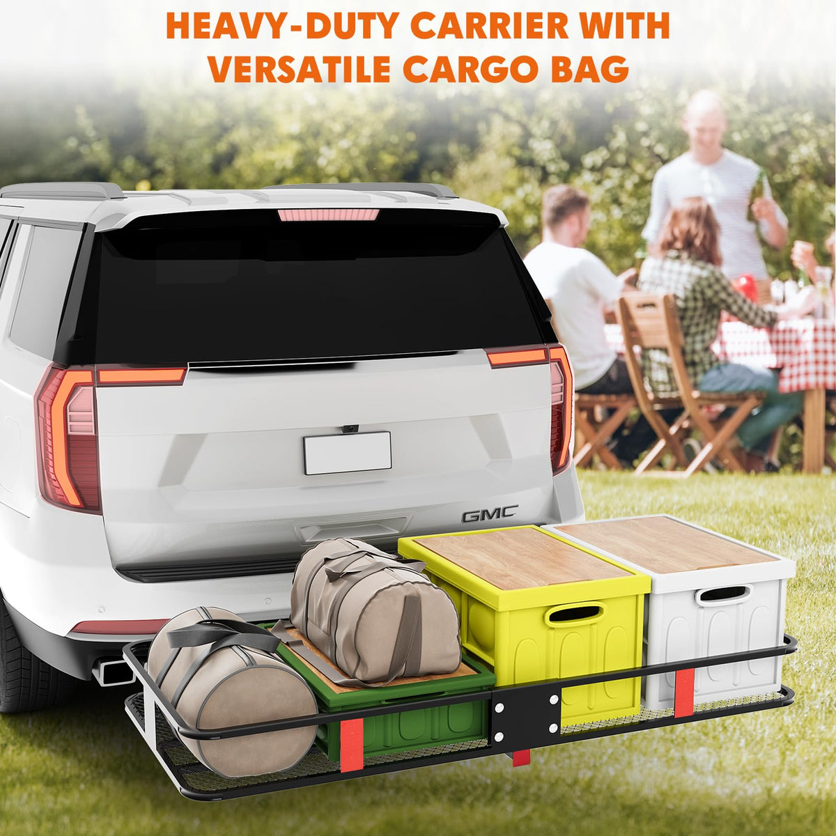 Garvee 60x24x6 Hitch Carrier for 2 Inch Receiver, 500LB Capacity Hitch Mount Rack with Folding Cargo Basket, Rust-Resistant Coat