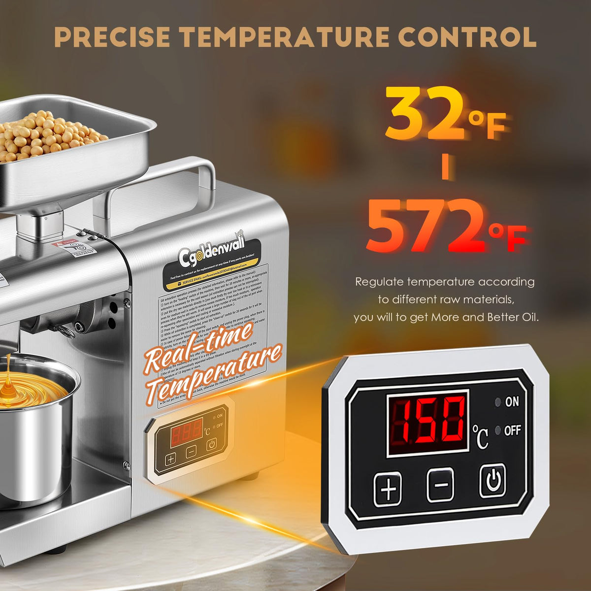 CGOLDENWALL Oil Press Machine,Automatic Oil Making,1000W Oil Extractor for Cold & Hot Pressing,Oil Maker with Intelligent Temperature Controller(32-572°F),Seeds Nuts Oil Expeller,CE(110V, US Plug)