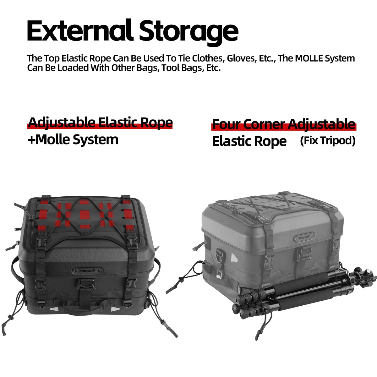 Rhinowalk 36L Motorcycle Tail Bag Hard Shell Top Case Lightweight Waterproof Rear Trunk with MOLLE System & Quick-Release Mounting – Touring Adventure Case