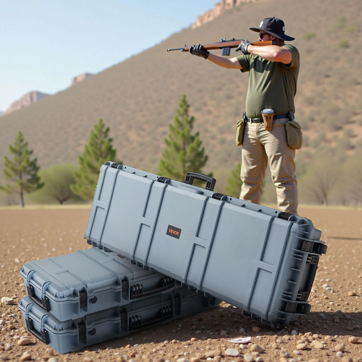 VEVOR Rifle Case, Hard Rifle Case with 4 Layers Fully-protective Foams, 52 inch Lockable Long Storage Case with Wheels, IP67 Waterproof & Dustproof, Grey