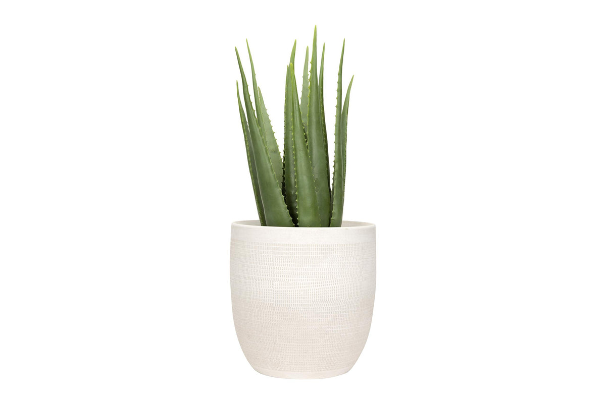 Creative Co-Op Large Matte White Embossed Stoneware Planter