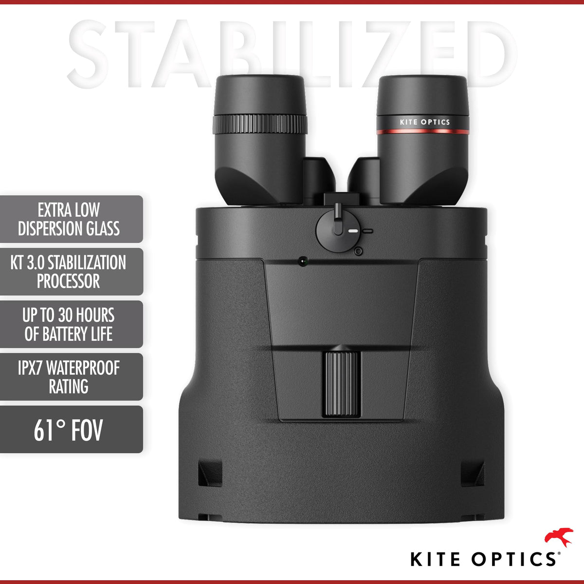 Kite Optics APC STABILIZED 18x50 ED High Performance Binoculars for Hunting and Bird Watching/Marine Use - 18x Magnification with Image Stabilization, IPX 7 Waterproof, Li-Ion Battery, +30 Hours