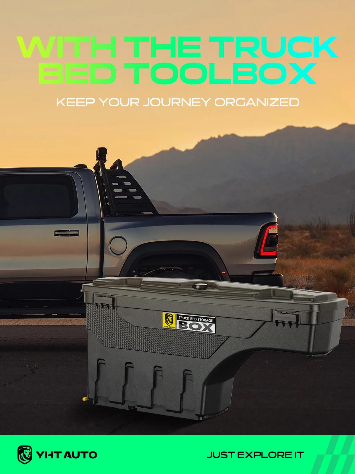 YHTAUTO Truck Bed Storage Tool Box Lockable Compatible with 1987-2011 Dodge Dakota, Driver Side, Swing Waterproof Wheel Well ToolBox