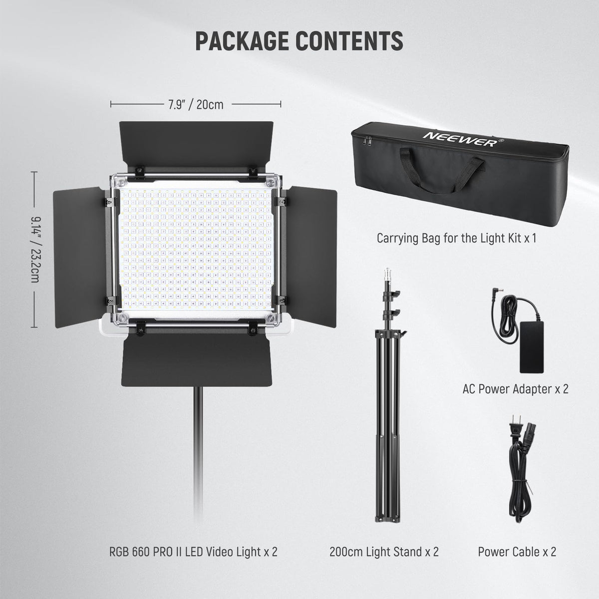 NEEWER Upgraded 660 PRO II RGB LED Video Light with App Control & Tripod Stand Kit, 2 Pack 50W/1% Min Dimming/CRI97+/3200-5600K for Game Streaming YouTube Studio, Bluetooth