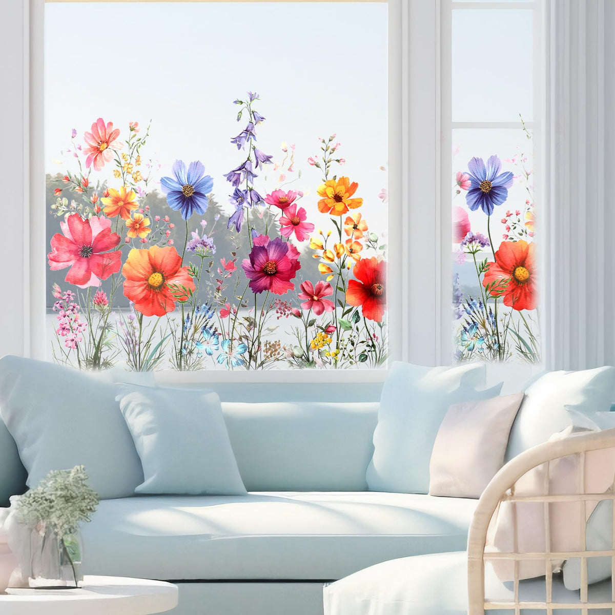 HJZHII Flower Window Sticker, Double Sided Floral Glass Wall Stickers Flower Window Clings Wildflower Grass Decals for Home Glass Door Office Decor