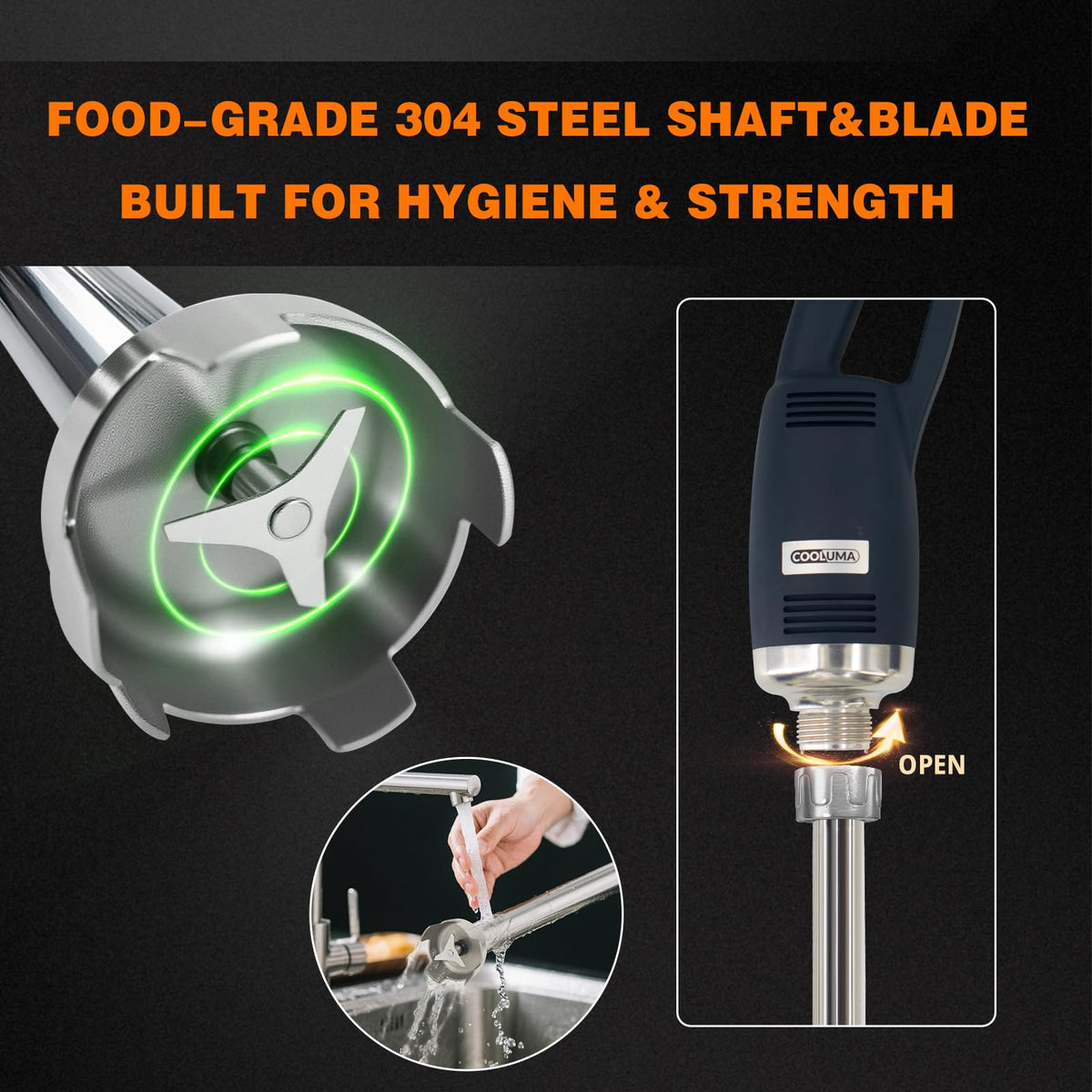 COOLUMA Commercial Immersion Blender, 500W Heavy Huty Hand Blender With 16 Inch Removable Shaft, 6,000-20,000 RPM Variable Speed, Industrial Hand Mixer For Pro Restaurant Kitchen.