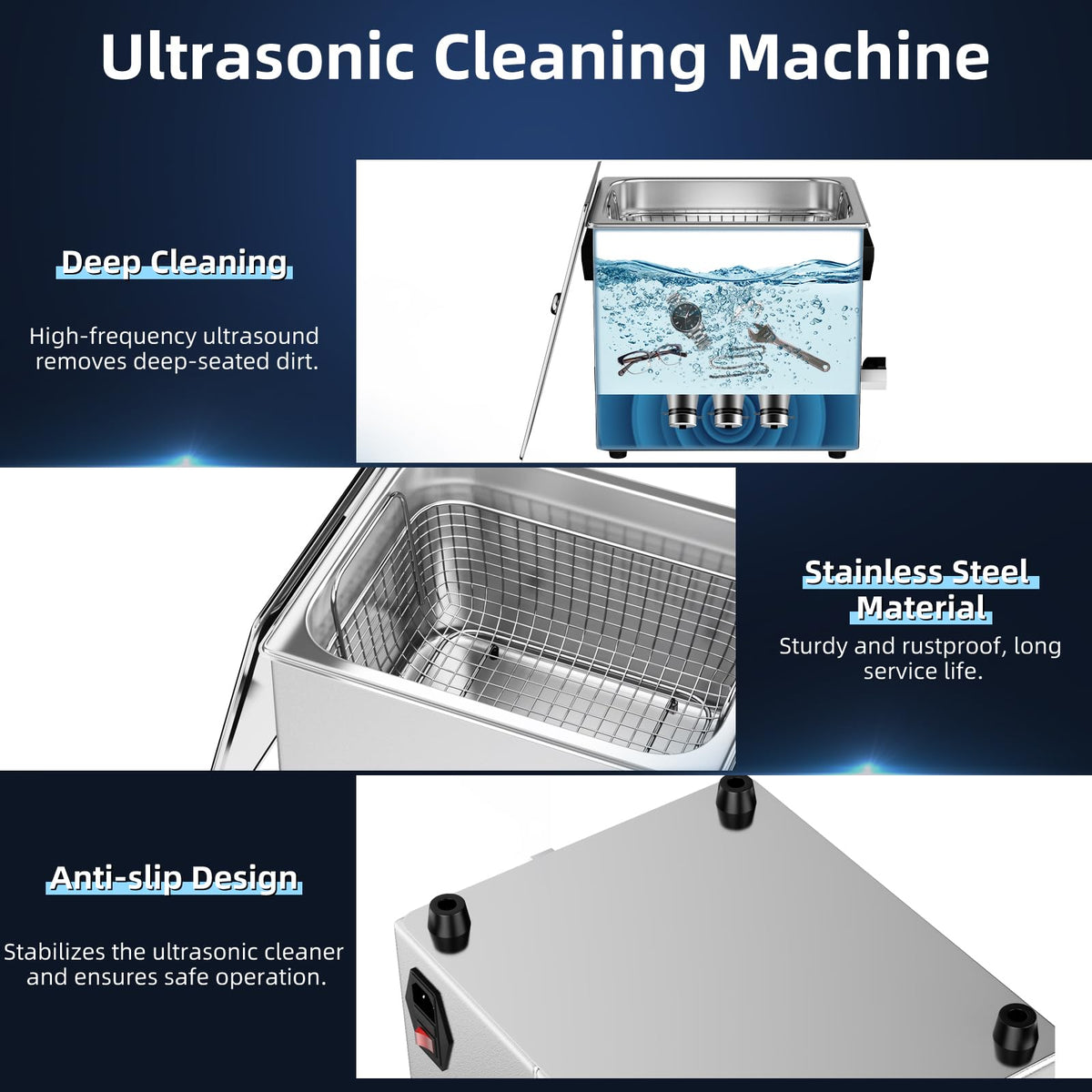 Enpowiks Ultrasonic Cleaner 6L 180W Digital Ultrasonic Cleaning Machine with Upgraded Degassing & Gentle Mode, 40kHz, with Heater & Timer for Tools, Jewelry, Watches, Glasses, Dentures, Small Parts