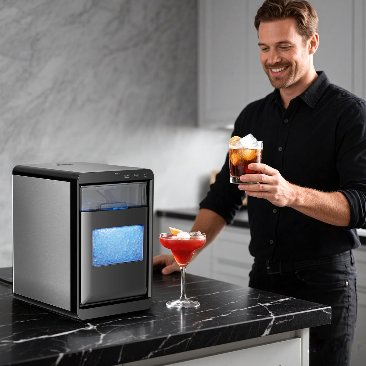 Antarctic Star Nugget Ice Maker Countertop - 44LB/Day, Self-Cleaning Portable Ice Machine with LED Display, 10-15 Minute Fast Ice Making for Home/Office/Bar