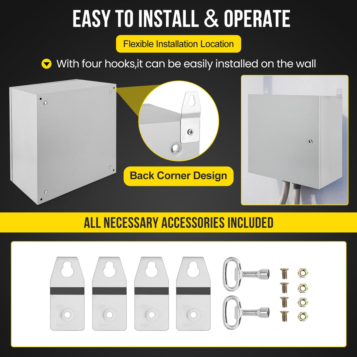 Outdoor Electrical Box,24x24x12 Inch Steel Electrical Box,IP66 Waterproof & Dustproof,Electrical Enclosure with Hinged Lockable Door and Mounting Plate for Commercial & Residential Circuit Protection