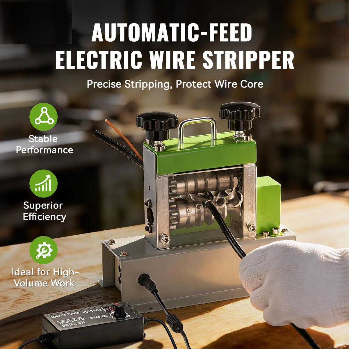 EASYWOX Electric Wire Stripping Machine, 0.06''-0.67'' Automatic Wire Stripper Machine with 6 Channels 5 Blades, Electric Cable Stripper Machine with 35 W All-Copper Motor for Leftover Cable Recycle