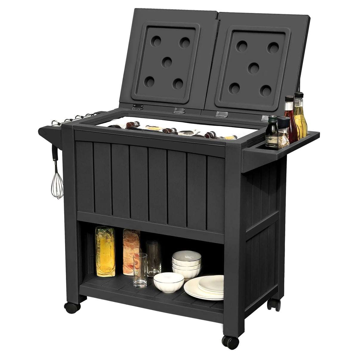 YITAHOME 85 Quart Rolling Cooler Cart with Bottle Opener Drainage, Portable Patio Cooler on Wheels, Outdoor Beverage Cart Ice Chest for Patio Pool Deck Party BBQ Cookouts (Black)