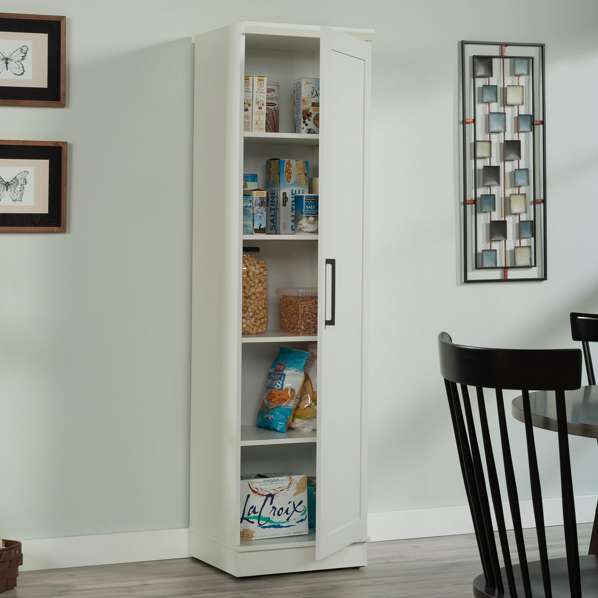Sauder HomePlus Narrow Pantry Storage Cabinet Slim Single Door with Adjustable Shelves, Kitchen Storage Cabinet, in Soft White
