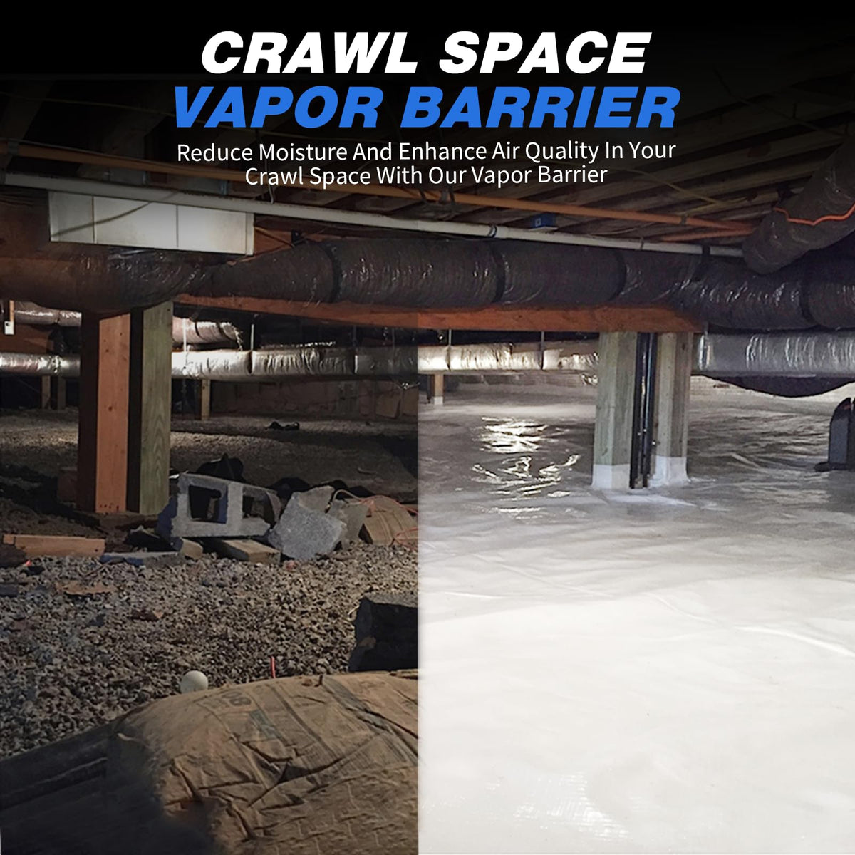 Crawldryer White Plastic Sheeting, 16 Mil 10' x 100', Crawl Space Vapor Barrier, White Vapor Barrier, Plastic Sheeting Heavy Duty, Polyethylene Plastic Rolls for Garden, Crawlspace, Basement, White