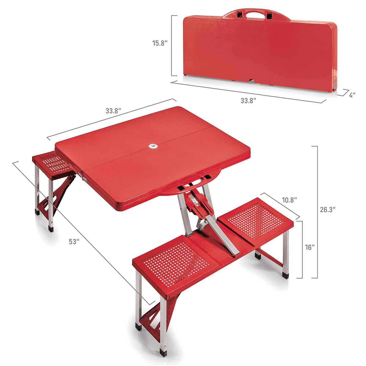 ONIVA - a Picnic Time brand - Folding Picnic Table - Camping Table - Outdoor Table with Umbrella Hole, (Red), 36.2" x 18" x 5.5"