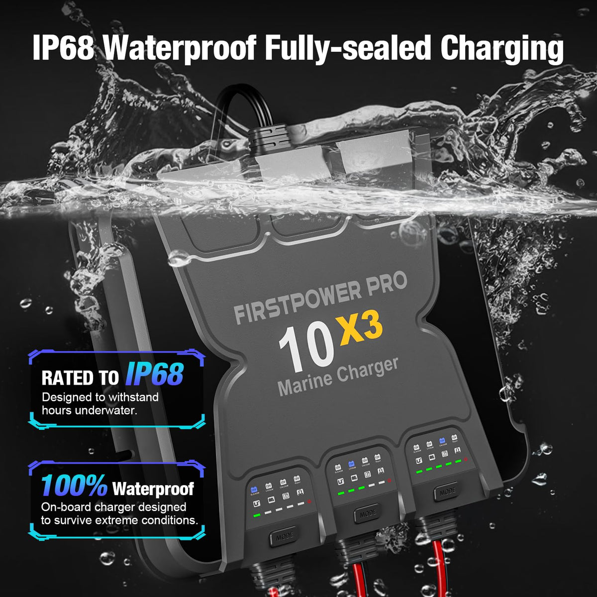 Upgraded 3 Bank Marine Battery Charger 10X3, 30A (10A/Bank) - 12V Waterproof Onboard Battery Charger, Battery Maintainer & Desulfator for SLA/AGM, Lithium (LiFePO4), Calcium & Deep-Cycle Battery