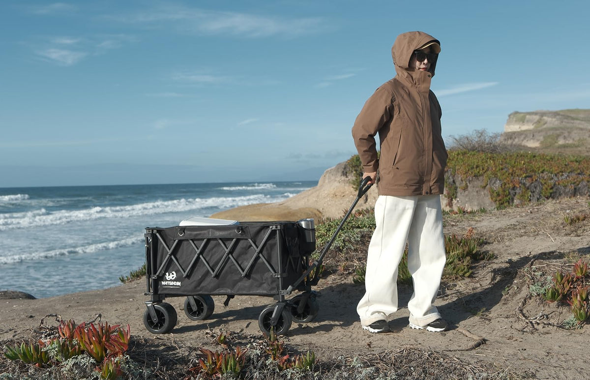 Whitsunday Collapsible Wagon with Tailgate and Big Wheel,Heavy Duty Utility Folding Wagons for Beach Camping Outdoor Black