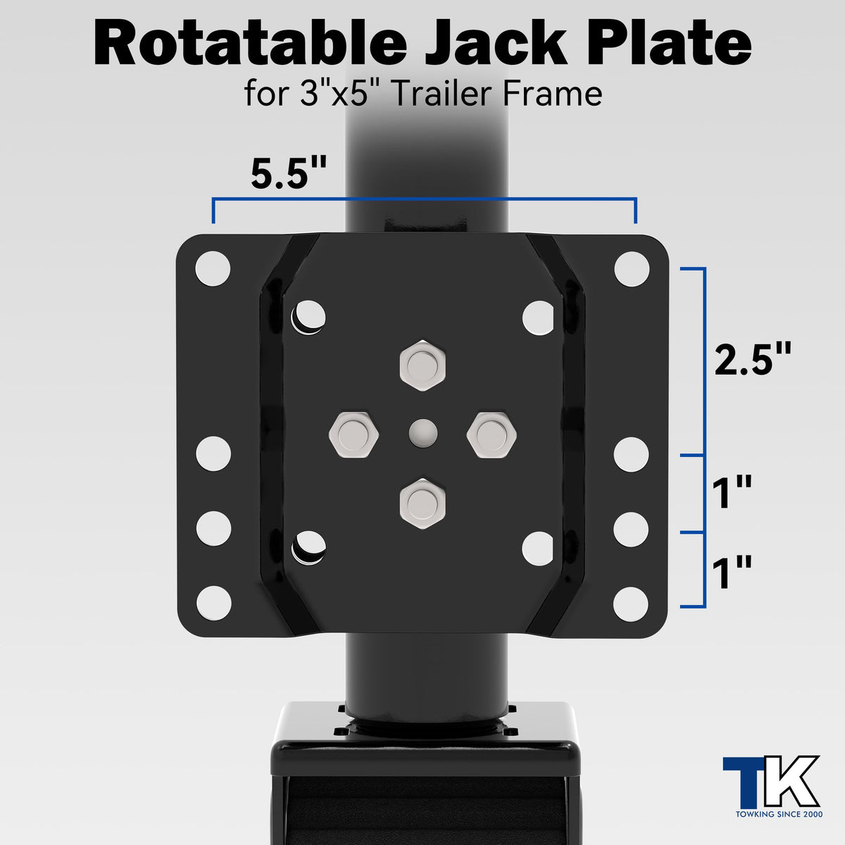 TOWKING 8-inch Wheel Trailer Jack, 13" Vertical Movement, 2000 lbs, for RV, Boat, Trailer and More, Black