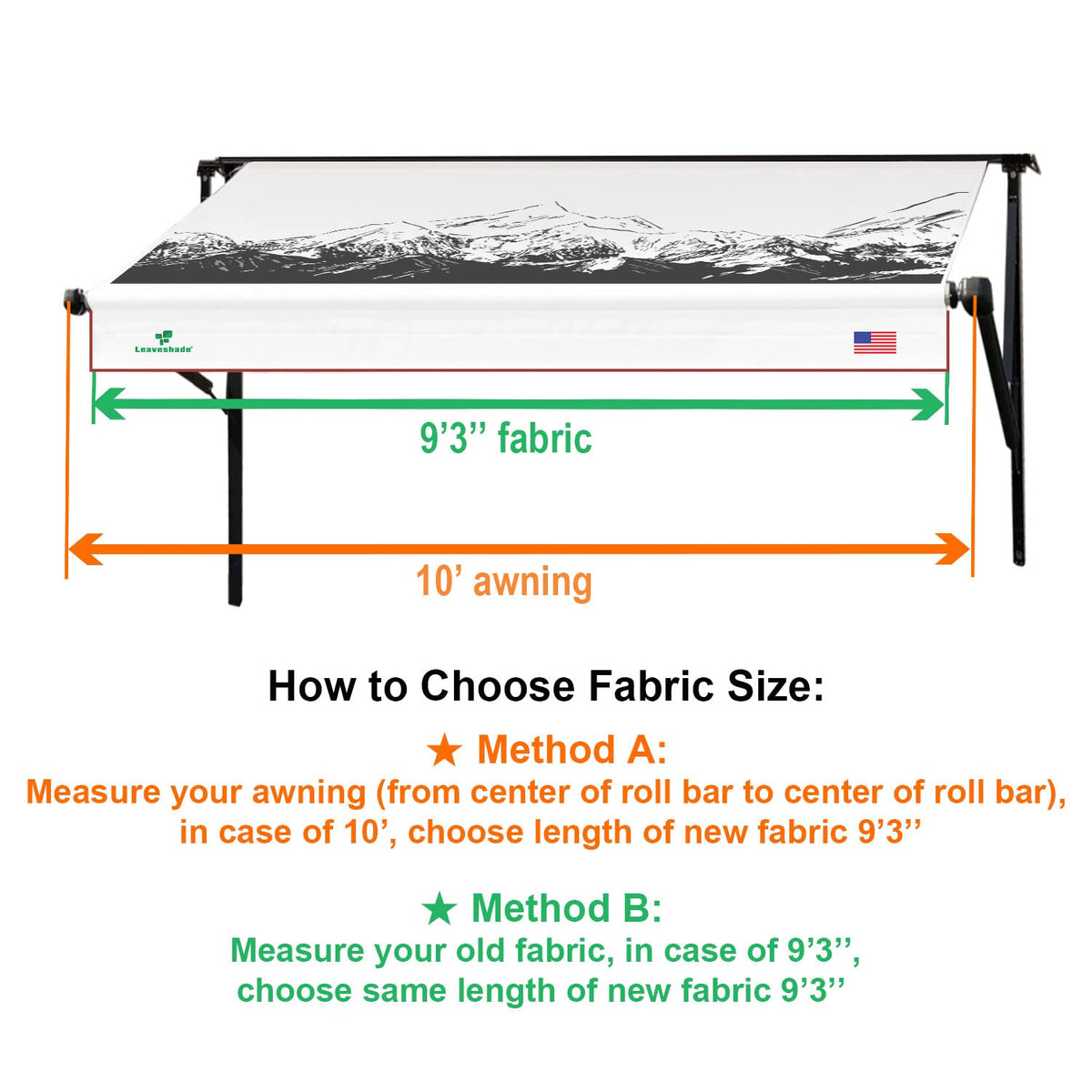 Leaveshade RV Awning Fabric Replacement Camper Trailer Awning Fabric Super Heavy Vinyl Coated Polyester 9'3''(Fit for 10' Awning)-Mountains (Custom Looking)
