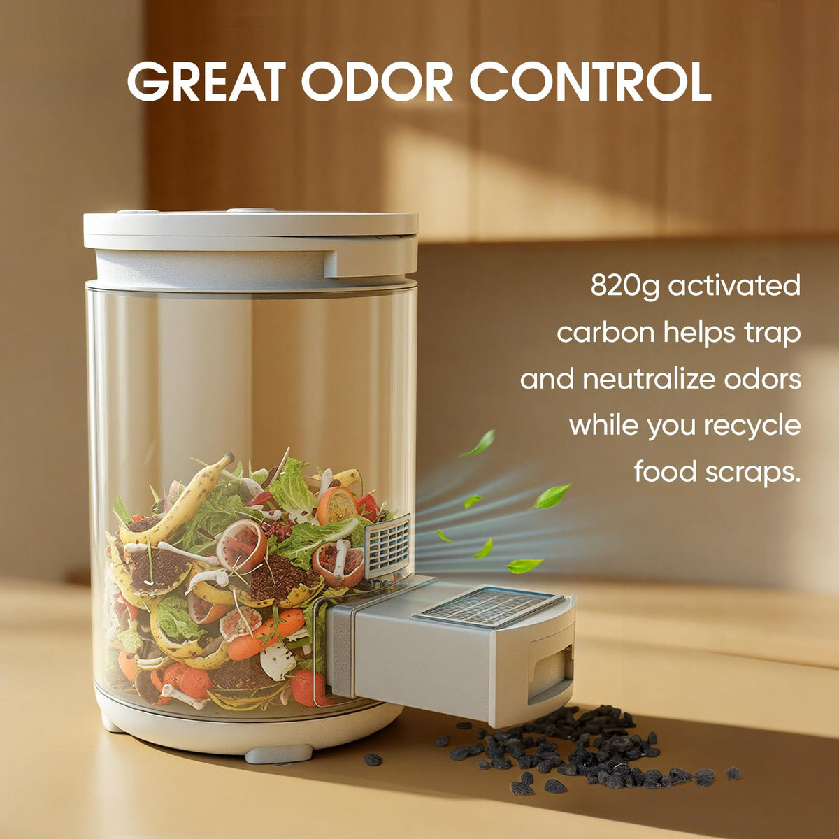 4.5L Electric Composter for Kitchen, Countertop Compost Bin with 820g Activated Carbon Filter, 4 Smart Modes, Odorless & Quiet Smart Compost Bin Kitchen, Turn Scraps to Pre-Compost