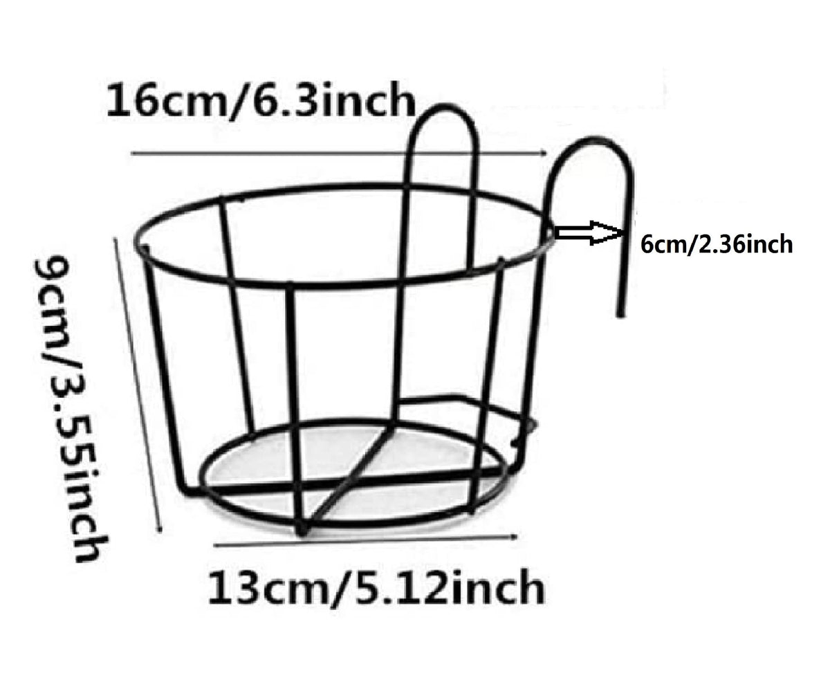 4 Pack Hanging Railing Planters Flower Pot Holders Plant Iron Racks Fence Metal Potted Stand Mounted Balcony Round Plant Baskets Shelf Container Box for Indoor&Outdoor Use-Black,Garden Steel Pots,6.3"