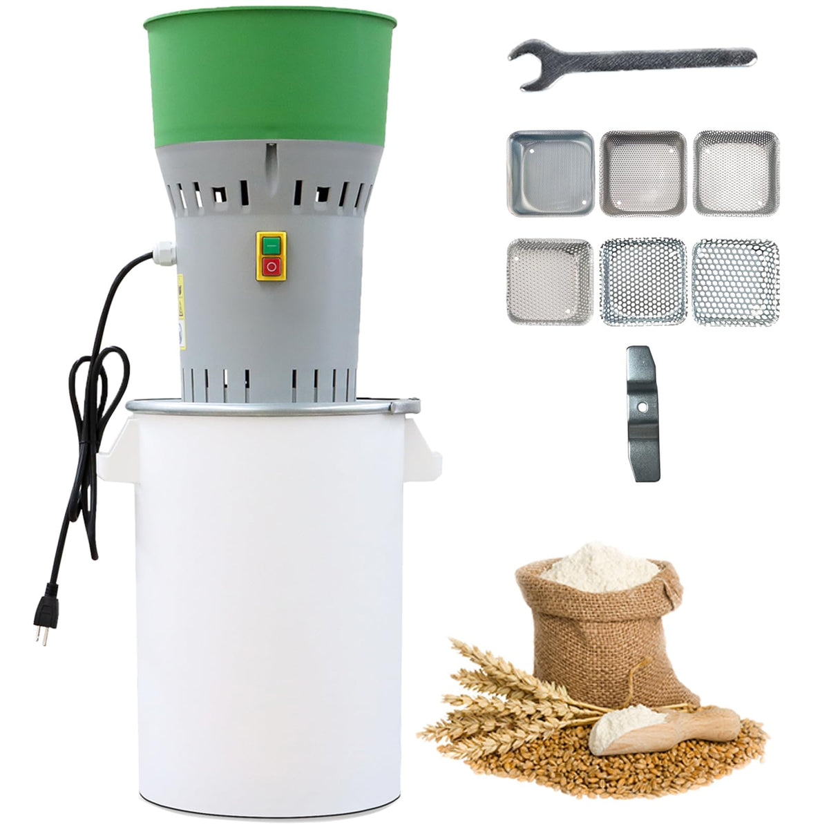 Grain Mill Grinder Agricultural Feed Grain Mill Grinder for Wheat Corn Soybean for Home Farm 6 Sizes Sieves (25L)